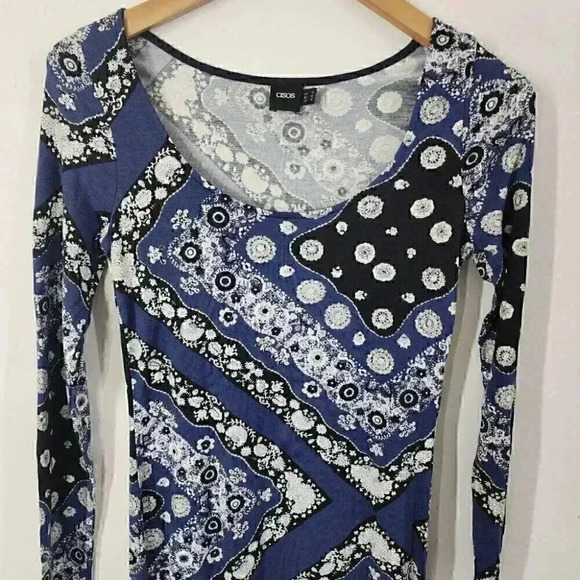 Asos printed Scoop Neck Long Sleeve Bodycon Midi Dress Size 6 - Picture 3 of 8